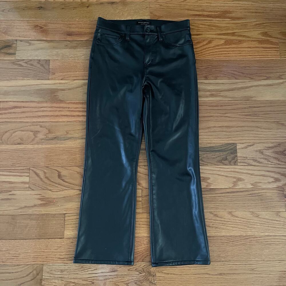 Banana Republic Vegan Leather High Rise Cropped Bootcut Pants Black Size 2 26
